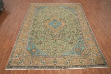 Light Green Geometric Tabriz Persian Area Rug 9x12