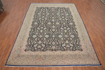 Vegetable Dye Blue Floral Kerman Persian Area Rug 10x13