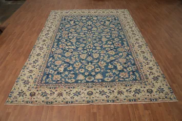 Vegetable Dye Floral Blue Kashan Persian Area Rug 9x13