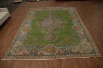 Green Wool Medallion Tabriz Persian Area Rug 10x13