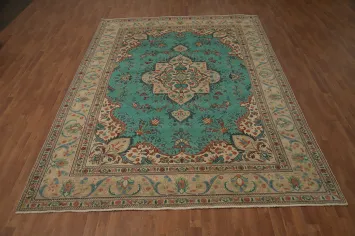 Traditional Green Floral Tabriz Persian Area Rug 8x11
