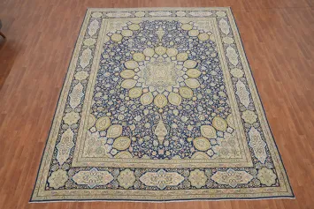 Vintage Floral Blue Kerman Persian Large Rug 10x13