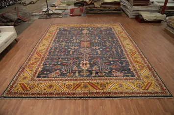 Blue Geometric Oushak Handmade Large Rug 12x15