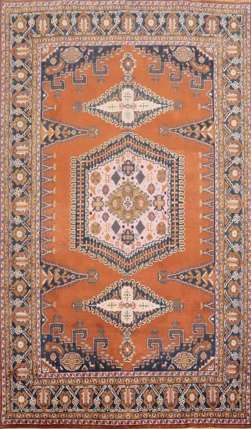Orange Wool Geometric Viss Indian Area Rug 8x12
