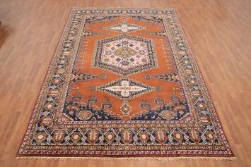 Orange Wool Geometric Viss Indian Area Rug 8x12