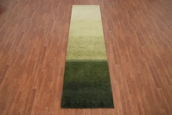 Contemporary Green Gradient Gabbeh Runer Rug 3x10