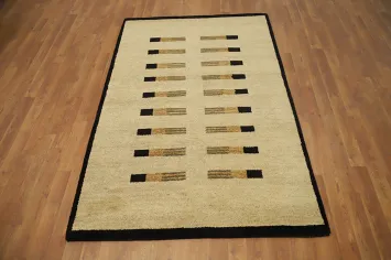 Contemporary Wool Gabbeh Rug 4x6 with Minimalist Design Patterns