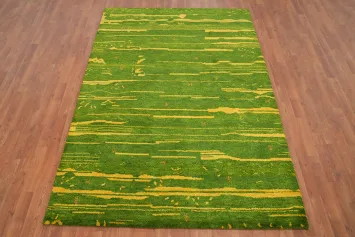Vibrant Green Contemporary Lines Gabbeh Area Rug 5x8 Design