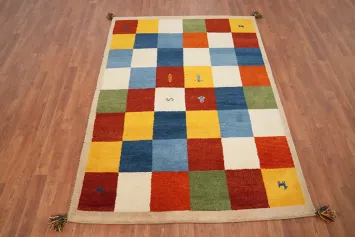 Checkered Wool Gabbeh Oriental Rug 5x7