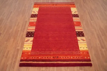 Elegant Red Gabbeh Area Rug 5x8 with Ornate Borders for a Warm Ambiance