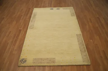 Elegant Beige Gabbeh Rug 4x6 with Subtle Border Details