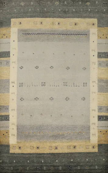 Minimalist Gabbeh Area Rug 6x8 with Balanced Neutral Tones and Stripes