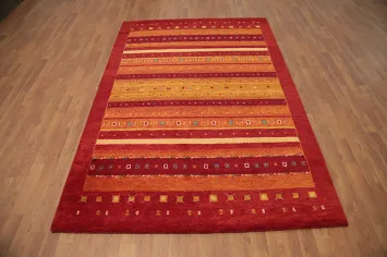 Elegant Gabbeh Area Rug 5x8 with Striking Horizontal Stripes