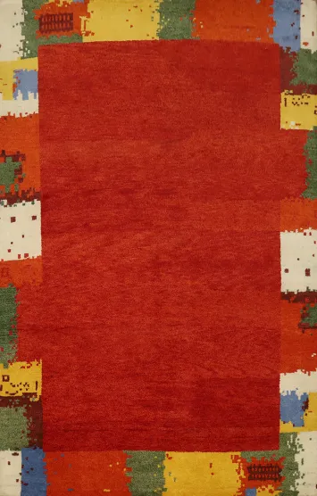 Vibrant Centerpiece Gabbeh Area Rug 6x8 with Colorful Border