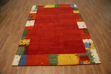Vibrant Centerpiece Gabbeh Area Rug 6x8 with Colorful Border