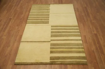 Contemporary Wool Gabbeh Rug 4x6 with Artistic Stripes