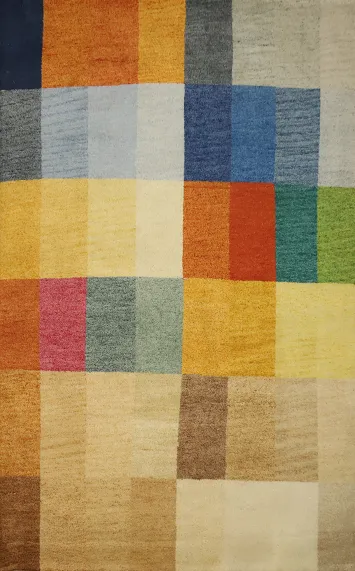 Vibrant Color Block Gabbeh Area Rug 5x6 for Modern Living Spaces