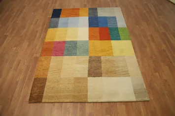 Vibrant Color Block Gabbeh Area Rug 5x6 for Modern Living Spaces
