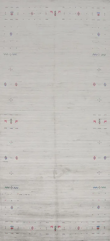 Graceful Light-Toned Gabbeh Area Rug 5x12 with Soft Motifs Texture