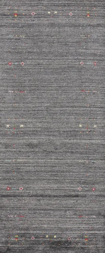 Handmade Gray Gabbeh Runner Rug 4x12 with Subtle Tribal Motifs