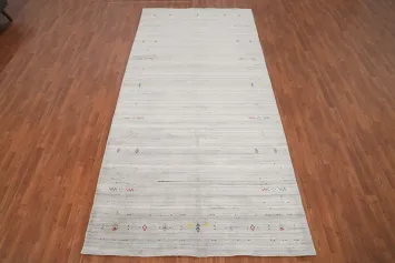 Elegant Gabbeh Area Rug 5x12 Featuring Delicate Tribal Accents