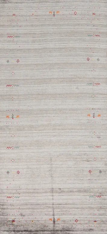 Bohemian Gabbeh Area Rug 5x12 in Soft Greys with Delicate Accents