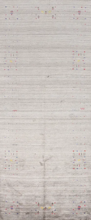 Gray Gabbeh Area Rug 5x12 with Subdued Colorful Tribal Patterns