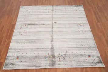 Sleek Neutral Gabbeh Area Rug 6x6 Minimalist Details