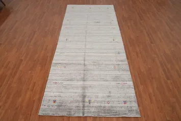 Minimalistic Gray Gabbeh Area Rug 5x12 with Subtle Tribal Patterns