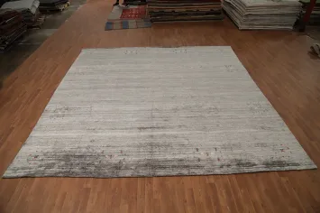 Minimalist Elegance: Gray Square Gabbeh Area Rug 12x12