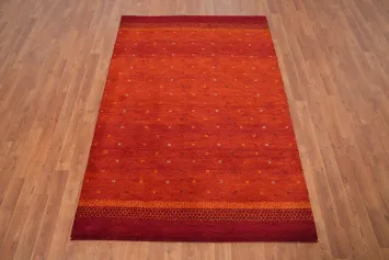 Luxurious Gabbeh Oriental Rug 4x6 in Orange and red Hues