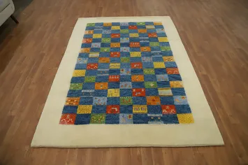 Bright and Playful Checks Gabbeh Area Rug 5x8 to Elevate Your Decor