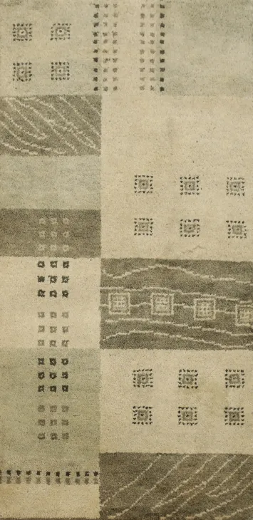 Geometric Natural Toned Gabbeh Rug 2x5 with Block Patterns