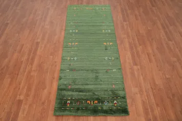 Handmade Green Gabbeh Oriental Runner Rug 3x8