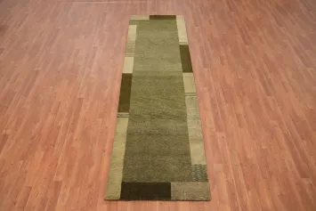 Modern Wool Green Gabbeh Oriental Runner Rug 3x10