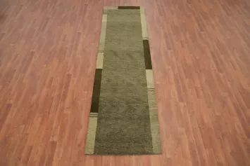 Solid Green Gabbeh Modern Runner Rug 3x10