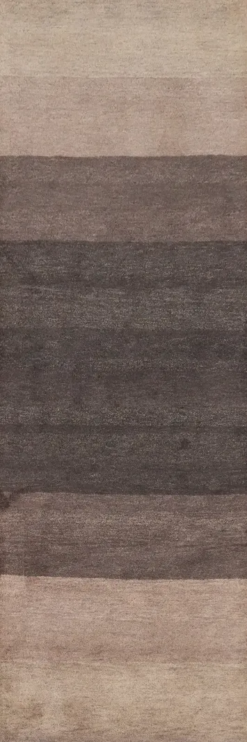 Elegant Taupe Gradient Gabbeh Runner Rug 3x10 for Contemporary Interiors