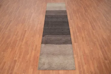 Elegant Taupe Gradient Gabbeh Runner Rug 3x10 for Contemporary Interiors