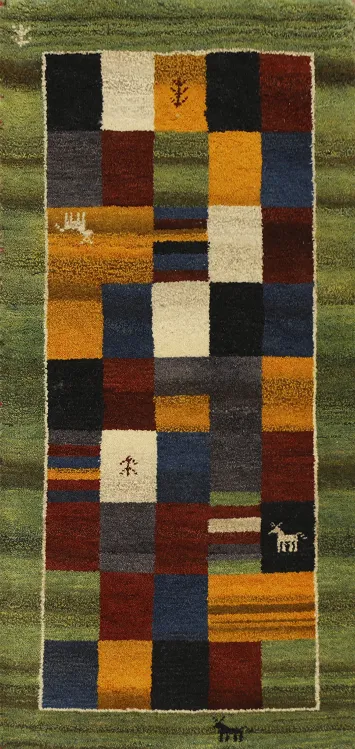 Checkered Wool Gabbeh Oriental Rug 2x5