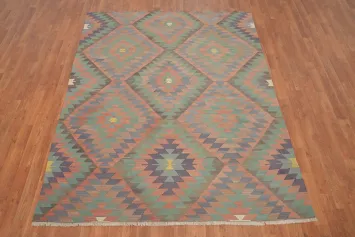 Vegetable Dye Geometric Wool Kilim Turkish Rug 5x7