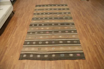 Striped Wool Kilim Vegetable Dye Area Rug 6x11