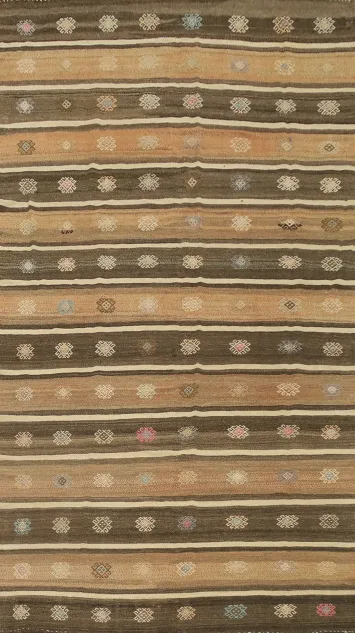 Striped Wool Kilim Vegetable Dye Area Rug 6x11