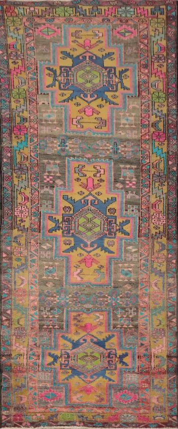 Vintage Wool Ardebil Persian Runner Rug 3x10