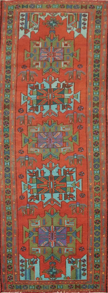 Geometric Heriz Persian Runner Rug 3x10