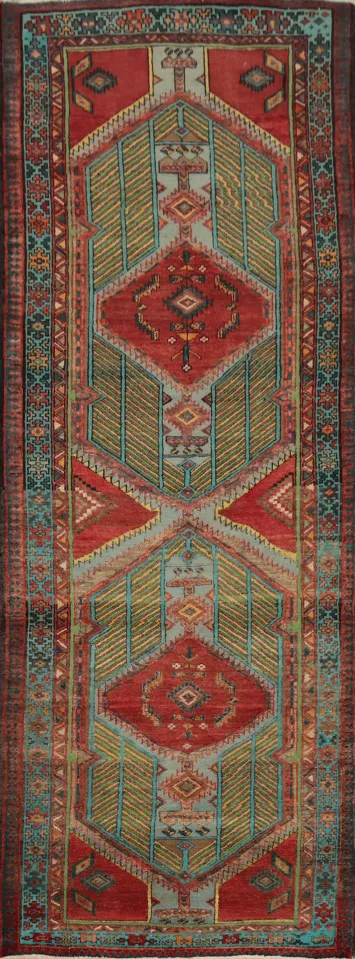 Vintage Geometric Ardebil Persian Runner Rug 4x11