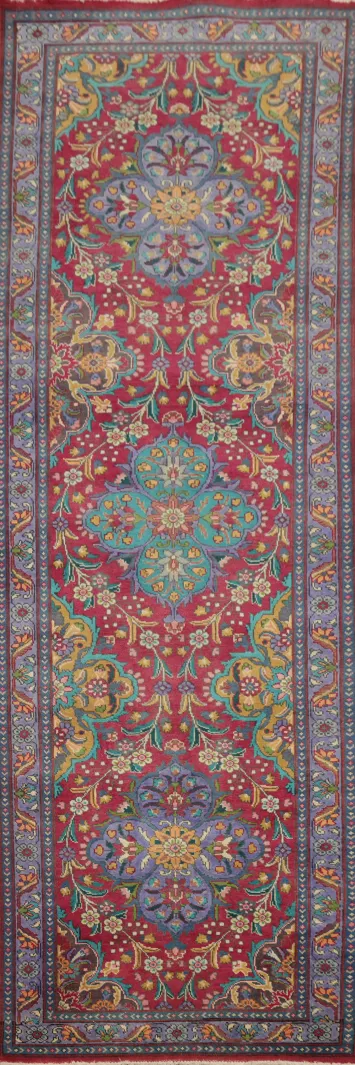Vintage Floral Tabriz Persian Runner Rug 3x11