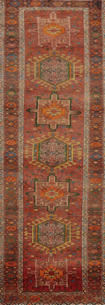 Geometric Wool Heriz Persian Runner Rug 3x11