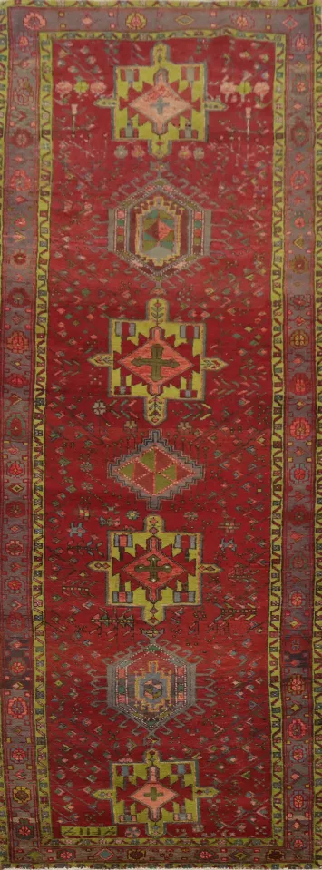 Vintage Geometric Heriz Persian Runner Rug 4x11