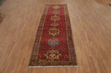 Vintage Geometric Heriz Persian Runner Rug 4x11