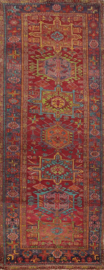 Vintage Geometric Heriz Persian Runner Rug 4x10